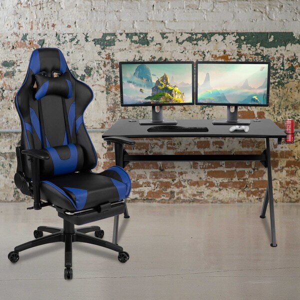 Flash Furniture Black Gaming Desk-Cup Holder/Reclining Chair Set BLN-X30D1904-BL-GG - main